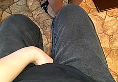 Neighbor in miniskirt cooks while I jerk off