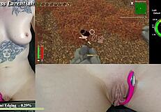 Twitch Egirl Plays Tropical Monster Girls with Cum on Pussy