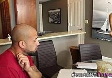 teen feels dominated by two guys in rough interracial threesome