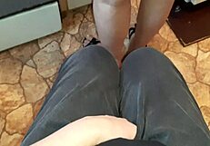 Neighbor in miniskirt cooks while I jerk off