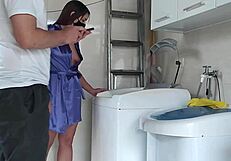 housewife teases technician with wet vagina during quickie