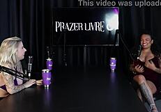 Blonde glamour model in sheer red lingerie