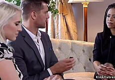 Ebony Journalist Bound In Rough Threesome BDSM