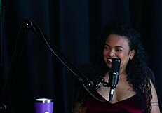 Blonde glamour model in sheer red lingerie