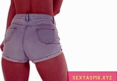 Sexy scandinavian slut shakes ass in tight jean shorts for relaxing asmr
