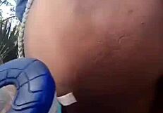 Latina Flashes Hairy Pussy in Park