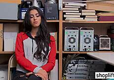 Sexy latina teen arrested by security guy at work for candy