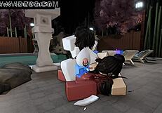 Two Pretty Girls Suck and Fuck My Dick in Roblox Condo Game