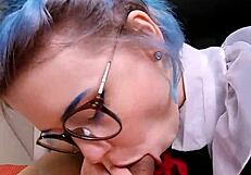Anal lesson with neon-haired doll in glasses, cum inside! 😘