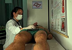 Patient gets hard in front of Latina nurse. She handles his big problem.