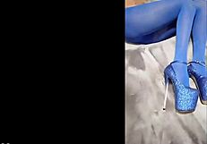 Sexy pantyhose paired with blue high heels