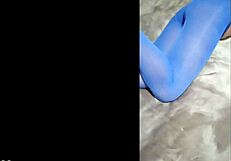 Sexy pantyhose paired with blue high heels