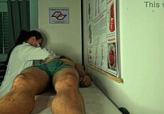 Patient gets hard in front of Latina nurse. She handles his big problem.