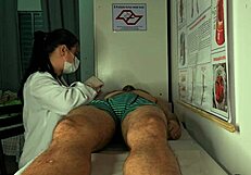 Patient gets hard in front of Latina nurse. She handles his big problem.