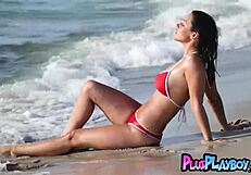 Joelina's Heart Races as She Poses Naked on the Beach, Exposing Her Big Tits