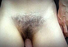 The big dick stepson fucks his stepmom's hairy wet cunt up close and cums