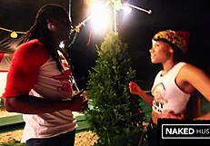 Is big booty ebony Jayla Foxx fucking under the christmas tree?