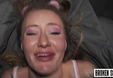 She rides big cock rough in bedroom, cum on ass!