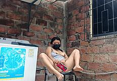 My Slutty Neighbor In The Yard Showing Her Pussy Under Her Dress