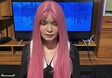 step sister emotionally tries on blowjob uniform and shows submissive skills to step brother