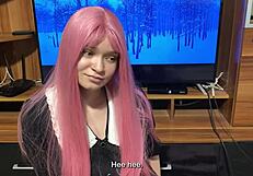 step sister emotionally tries on blowjob uniform and shows submissive skills to step brother