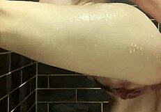 Dirty talking while masturbating with dildo on big tits