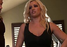 Personal Trainer Demands Naked Exercises, Leading Blonde to Deepthroat and Cum on Her Big Boobs