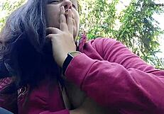 Nicoletta Smokes In A Public Garden And Teasingly Shows Her Big Tits