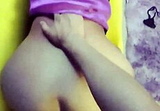 Pretty latina student in lingerie shows muscular bodybuilder tattoo and petite tits in homemade dress scene