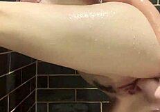 Dirty talking while masturbating with dildo on big tits