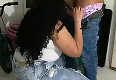 Venezuelan bodybuilder flashes and fucks bareback on mall stairs