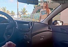 risky masturbation inside a car in public for a hot babe bent over.