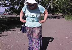 Hairy mature in transparent dress