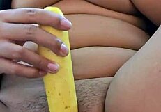 Beautiful Latina girl goes wild masturbating with a cucumber in bedroom.