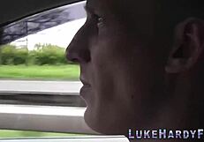 I watch the busty inked brit in glasses suck and fuck my monster cock.