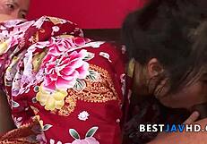 Chiharu delivers intense oral and gets creampied in kimono