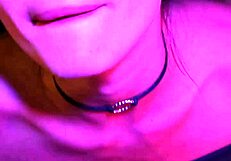 blowjob in neon night with deep throat pov