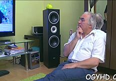 Old fart licks young pink vagina