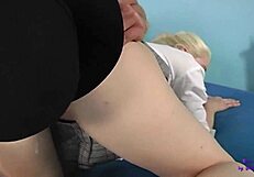 Teen Serena gives blowjob and anal sex to boss in neighborhood house