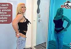 in this story, a skinny blonde with small tits gives an oiled handjob leading to cumshot