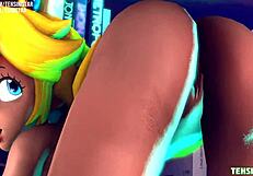 Peach's big tits and ass get fucked in contrasting hardcore scene