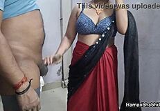 Indian bhabhi enjoys passionate sex in saree with her husband