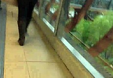 Jacket And Boots On Train Hide Candid Ass In Nylon Jeans