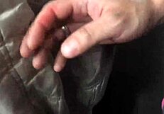 Jacket And Boots On Train Hide Candid Ass In Nylon Jeans