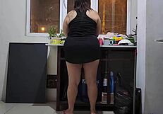 Grabbing my friend's mom while she cleans and fucking her