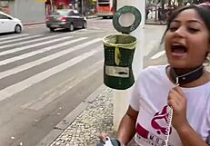 Young brazilian girls in collars walk Sao Paulo streets under domination, exhibitionism on display