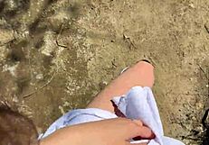 young petite girl in uniform moans while fishing outdoors after school