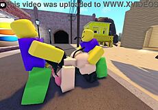 emma fucked by 3 guys on roblox whorblox street!