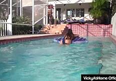 Milf Vicky Vette and Teal Conrad Lick Each Other by the Pool