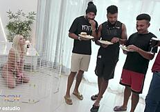 Pet Larissa Leite enjoys deep anal with four big black cocks